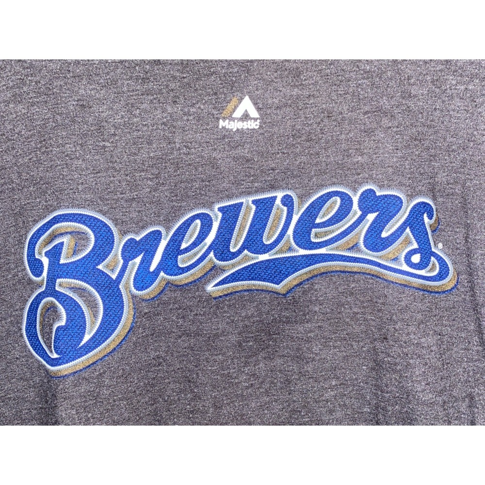 Majestic Milwaukee Brewers T‎ Shirt Gray XL - Picture 2 of 6